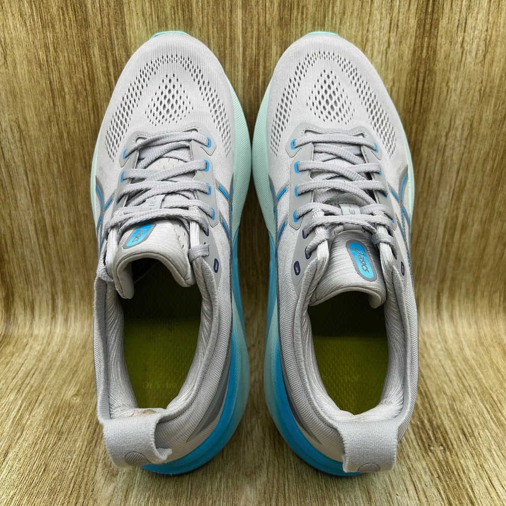 Asics Women's Light Gray and Aqua Athletic Running Shoes - Picture 6 of 10